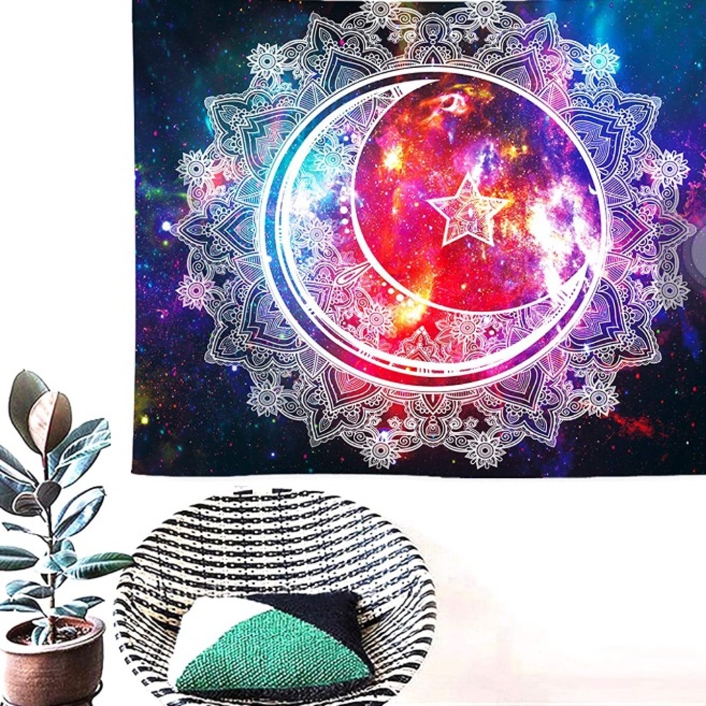 Neon Hippie/Indie Moon/Sun Floral Space Tapestry - Picture 6 of 7